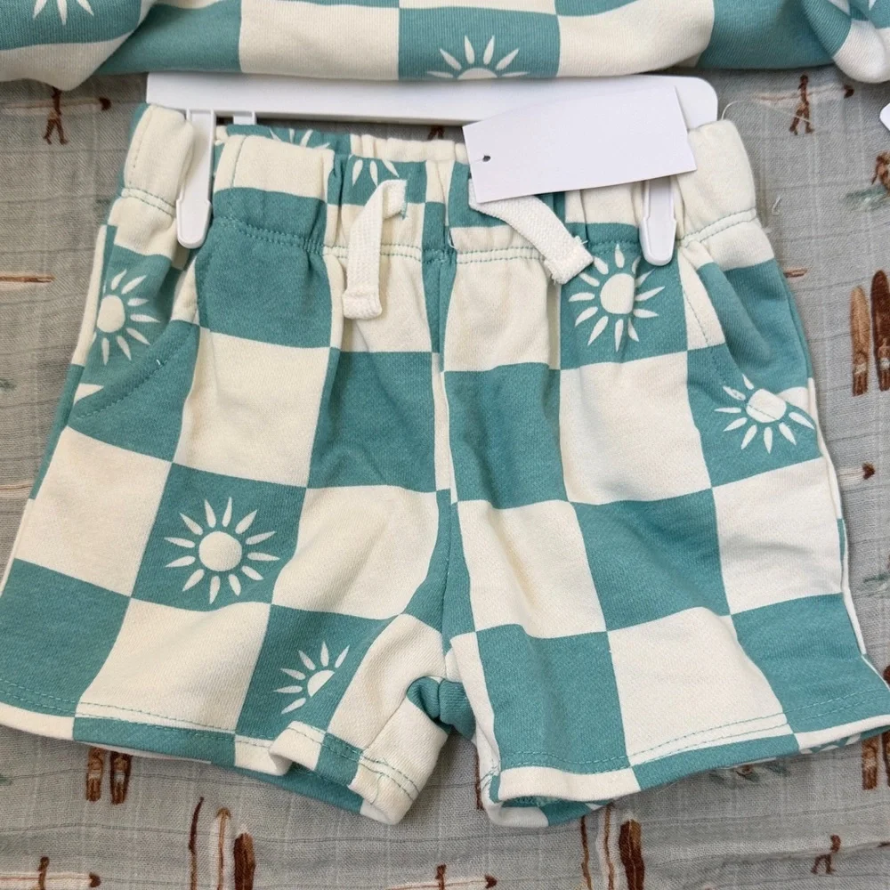 Grayson Mini Sun Checkerboard Kids Set - Teal and Cream